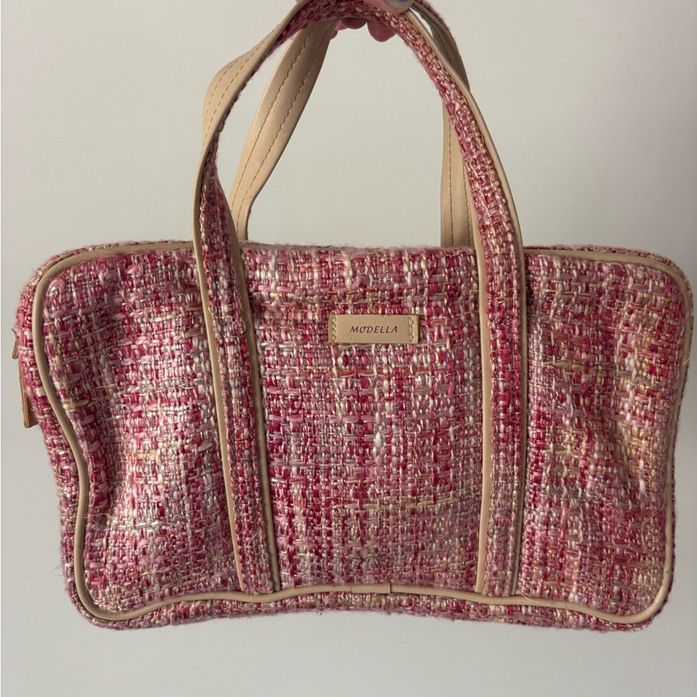 Modella Pink and Cream Tweed Tote